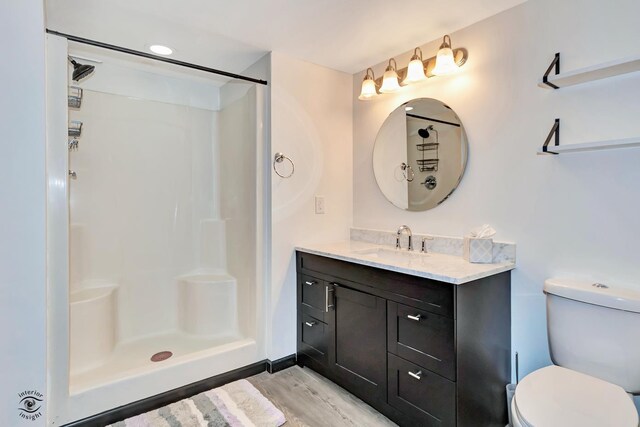 235 Fox Trail Ct, Bourbonnais, IL 60914 - bathroom with vanity, a shower, and wood finished floors