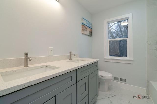 38236 N Lee Ave, Spring Grove, IL 60081 - bathroom with marble look tile flooring, double vanity, a tub, and a shower