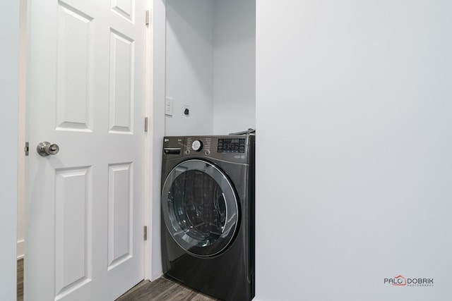 38236 N Lee Ave, Spring Grove, IL 60081 - laundry area with washer / dryer and dark wood finished floors