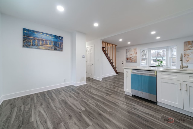 38236 N Lee Ave, Spring Grove, IL 60081 - kitchen with dishwashing machine, dark wood finished floors, white cabinets, light countertops, and recessed lighting