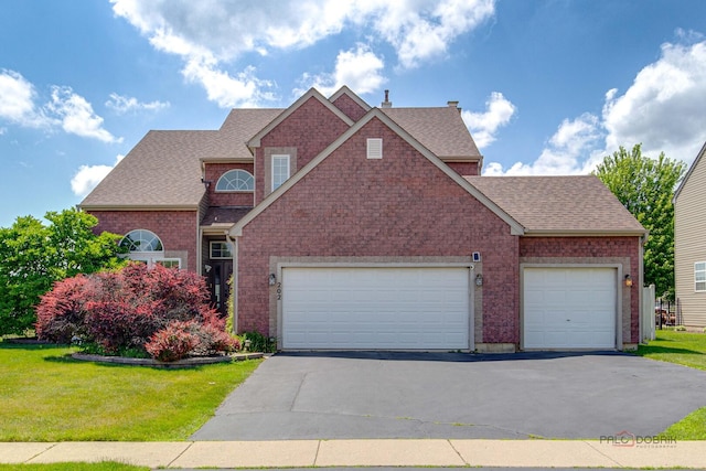 202 Dallas Dr, Bartlett, IL 60103 - traditional-style home with a shingled roof, asphalt driveway, a garage, and a front lawn