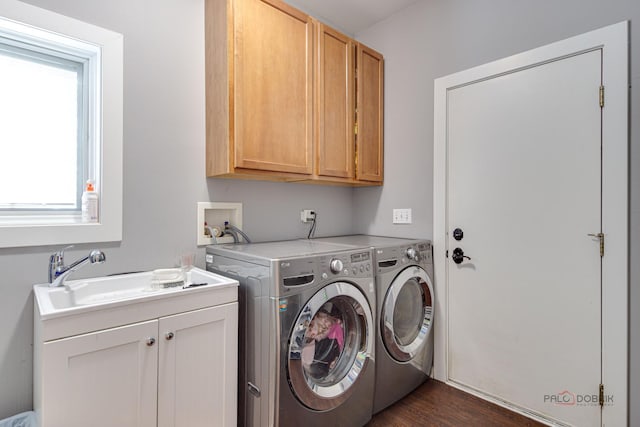 202 Dallas Dr, Bartlett, IL 60103 - laundry area featuring cabinet space, washer and dryer, and dark wood-style flooring