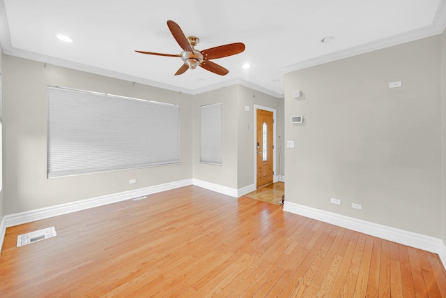 7505 S May St, Chicago, IL 60620 - empty room with ceiling fan, light wood-type flooring, crown molding, and recessed lighting