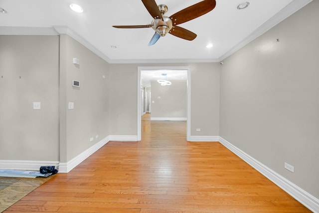 7505 S May St, Chicago, IL 60620 - empty room featuring a ceiling fan, light wood-style floors, crown molding, and recessed lighting