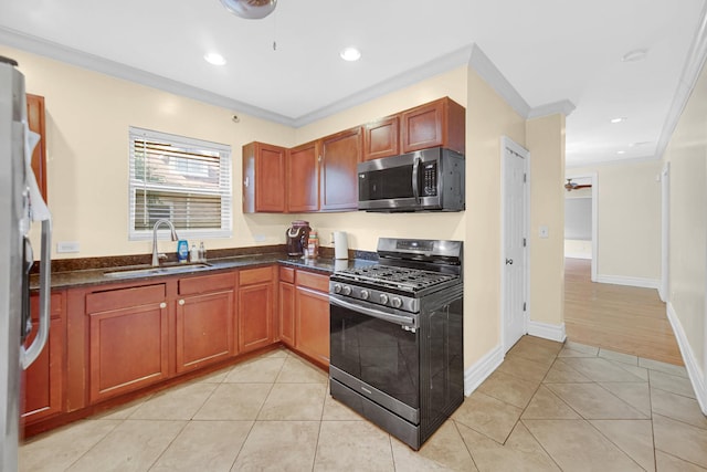 7505 S May St, Chicago, IL 60620 - kitchen featuring appliances with stainless steel finishes, light tile patterned floors, ornamental molding, and recessed lighting