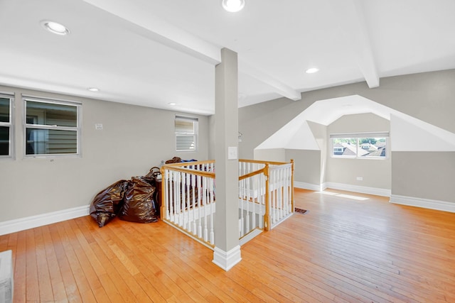 7505 S May St, Chicago, IL 60620 - hall with an upstairs landing, hardwood / wood-style floors, beamed ceiling, and recessed lighting