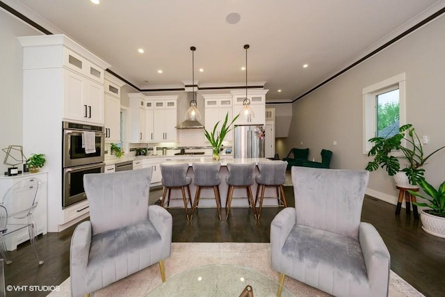 4730 S Champlain Ave Unit 3, Chicago, IL 60615 - living area featuring crown molding, recessed lighting, and dark wood-style flooring