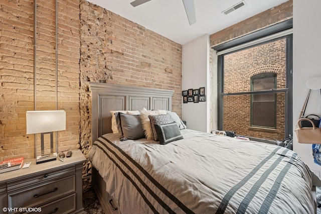 106 N Aberdeen St Unit 3A, Chicago, IL 60607 - bedroom with brick wall and ceiling fan