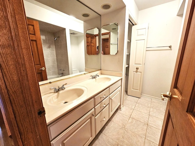9616 Zimmer Dr, Algonquin, IL 60102 - bathroom featuring double vanity, washtub / shower combination, and tile patterned flooring