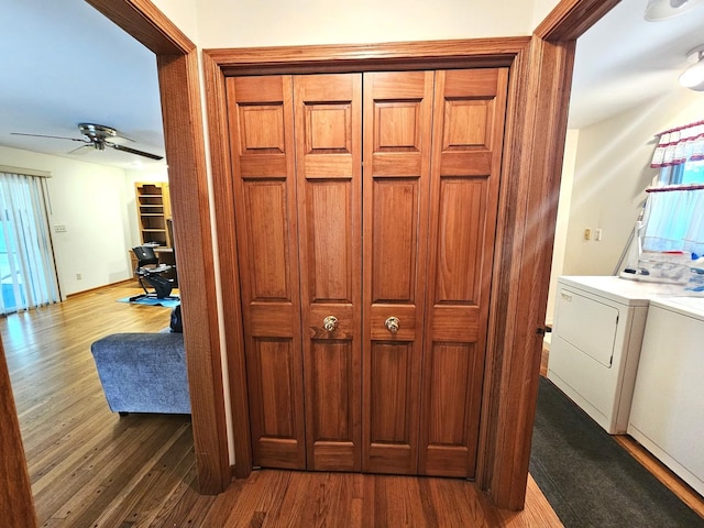 9616 Zimmer Dr, Algonquin, IL 60102 - detailed view of separate washer and dryer, wood finished floors, an office area, and ceiling fan