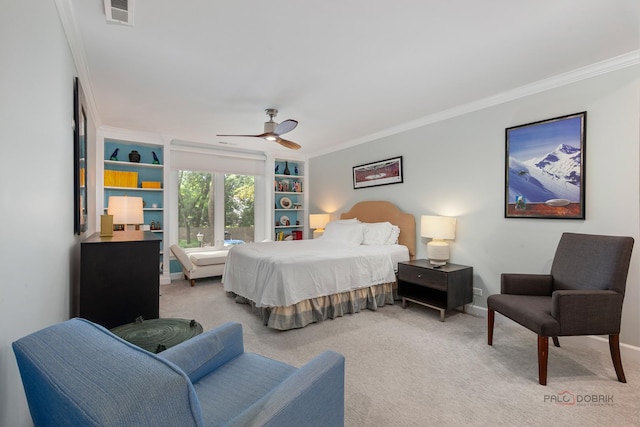1350 N Western Ave Unit 106, Lake Forest, IL 60045 - bedroom with ornamental molding, light carpet, and ceiling fan