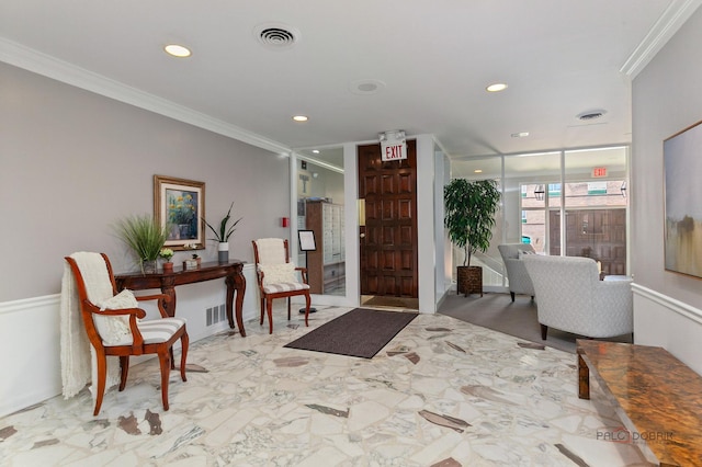 1350 N Western Ave Unit 106, Lake Forest, IL 60045 - foyer featuring ornamental molding, marble finish floors, and recessed lighting