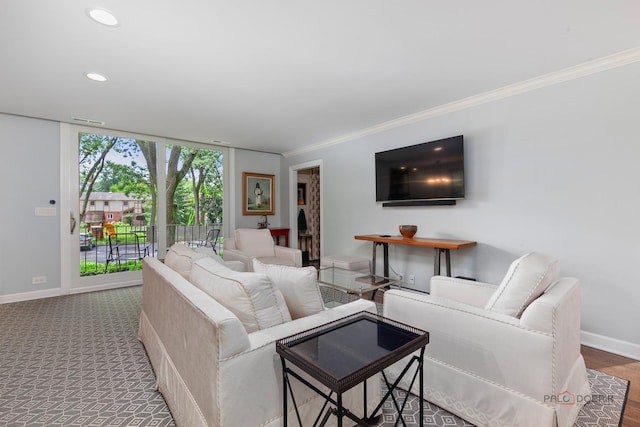 1350 N Western Ave Unit 106, Lake Forest, IL 60045 - living area featuring crown molding, recessed lighting, and floor to ceiling windows