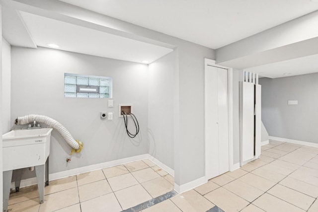 8753 S Troy Ave, Evergreen Park, IL 60805 - washroom with washer hookup, hookup for a gas dryer, light tile patterned flooring, and hookup for an electric dryer