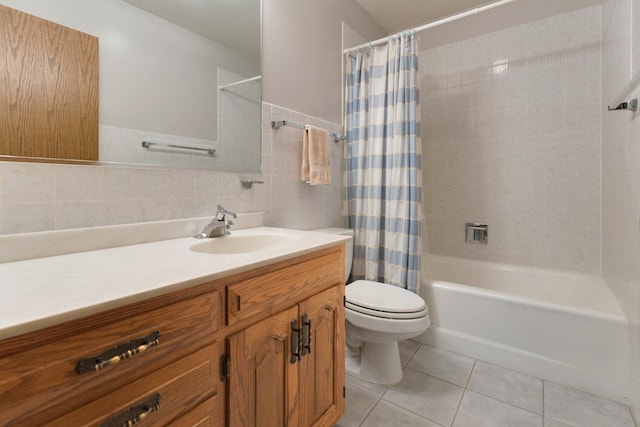 39081 N Sheridan Rd, Antioch, IL 60002 - full bath featuring vanity, shower / tub combo, tile patterned flooring, and tile walls