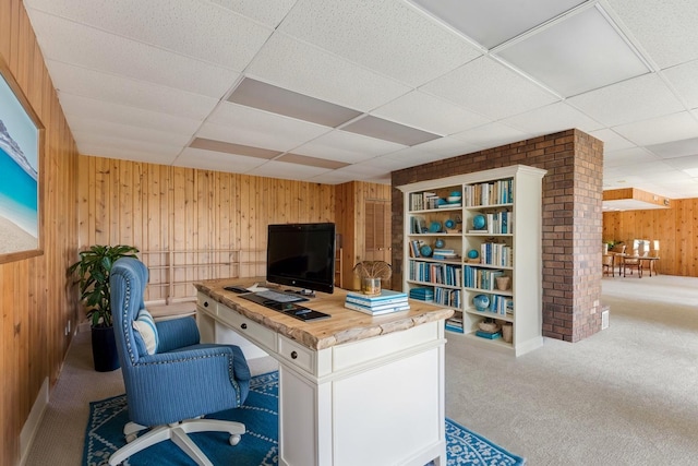 39081 N Sheridan Rd, Antioch, IL 60002 - office with wood walls, a paneled ceiling, and carpet flooring