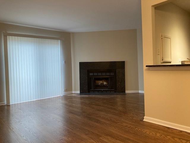 442 E Osage Ln Unit 3A, Palatine, IL 60067 - unfurnished living room with dark wood-style floors and a fireplace with flush hearth
