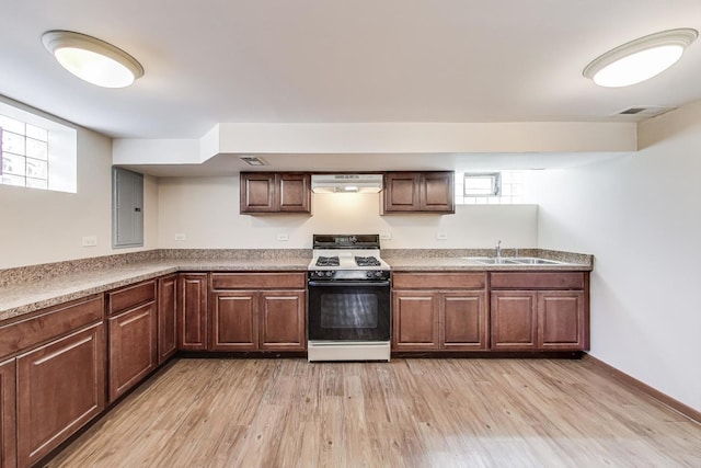 1927 Herbert Ave, Berkeley, IL 60163 - kitchen featuring range with gas cooktop, extractor fan, electric panel, and light wood finished floors