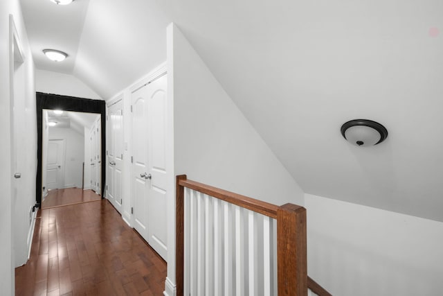 2649 W 21st Pl, Chicago, IL 60608 - hall featuring vaulted ceiling, dark wood finished floors, and an upstairs landing