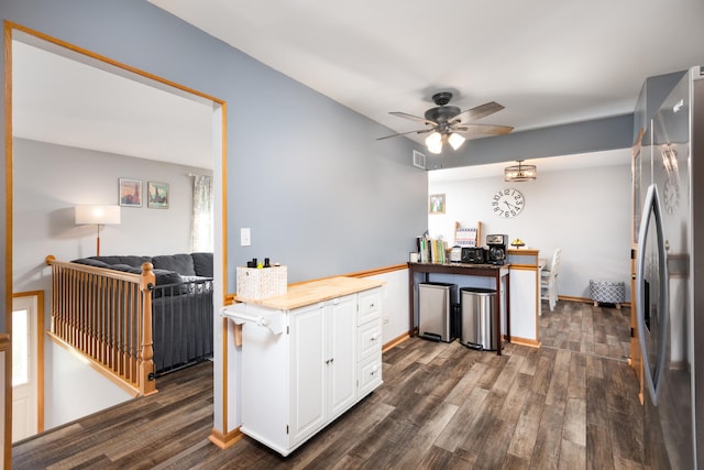15317 S 73rd Ave Unit 8, Orland Park, IL 60462 - kitchen with stainless steel refrigerator with ice dispenser, dark wood-style flooring, white cabinetry, light countertops, and a ceiling fan