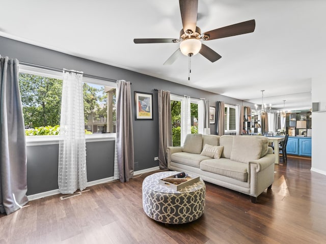 1400 Ashton Ct Unit B1, Wheeling, IL 60090 - living area with a ceiling fan, wood finished floors, and a chandelier