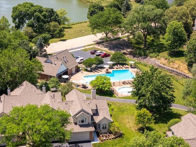 1400 Ashton Ct Unit B1, Wheeling, IL 60090 - aerial view of property and surrounding area with a pool area and a nearby body of water