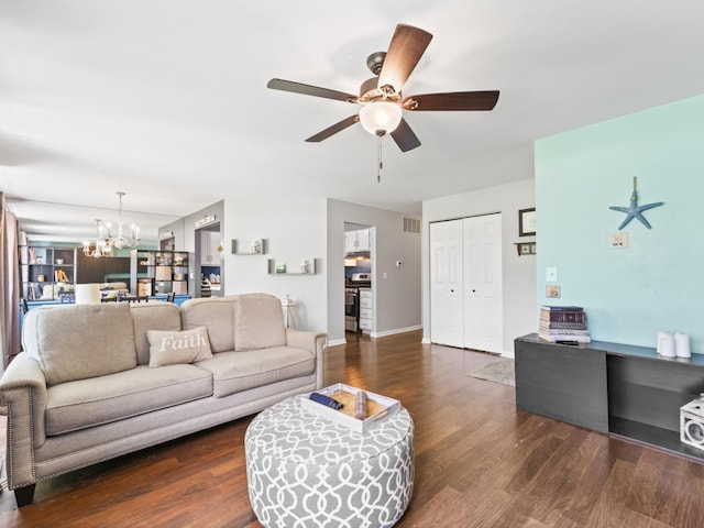 1400 Ashton Ct Unit B1, Wheeling, IL 60090 - living area featuring ceiling fan, a chandelier, and wood finished floors