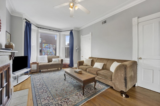 1848 W Cermak Rd Unit 3, Chicago, IL 60608 - living area with light wood-type flooring, a ceiling fan, and ornamental molding