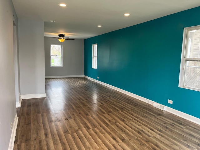 15018 Myrtle Ave, Harvey, IL 60426 - empty room featuring a ceiling fan, dark wood finished floors, and recessed lighting