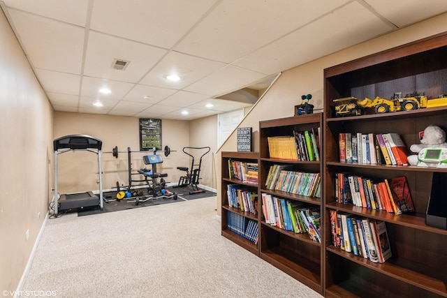 2467 Worthington Dr, Aurora, IL 60506 - exercise room featuring carpet, recessed lighting, and a paneled ceiling