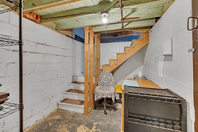1819 Il Route 176, Crystal Lake, IL 60014 - unfinished basement with concrete block wall, stairs, and heating unit