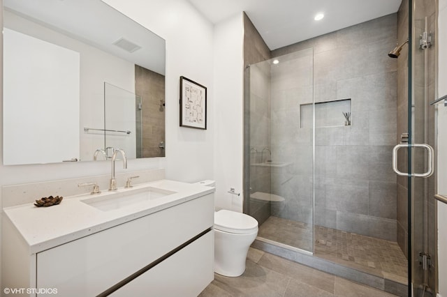 403 N Wabash Ave Unit 17C, Chicago, IL 60611 - full bath featuring vanity, a stall shower, recessed lighting, and tile patterned floors