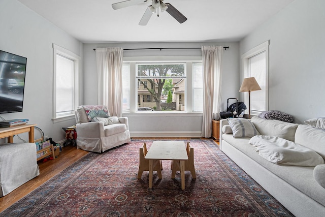 5043 W Argyle St, Chicago, IL 60630 - living area featuring wood finished floors, plenty of natural light, and ceiling fan