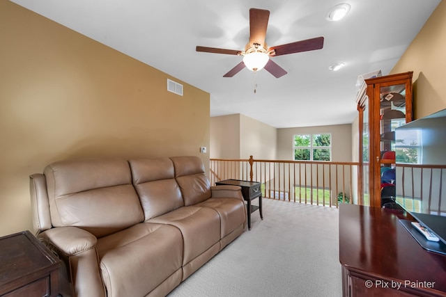 937 Emerald Dr, Pingree Grove, IL 60140 - carpeted living room with ceiling fan