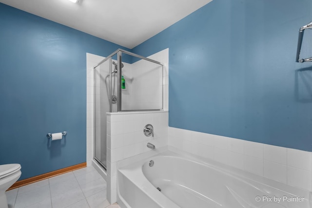 937 Emerald Dr, Pingree Grove, IL 60140 - bathroom featuring a garden tub, a stall shower, and tile patterned flooring