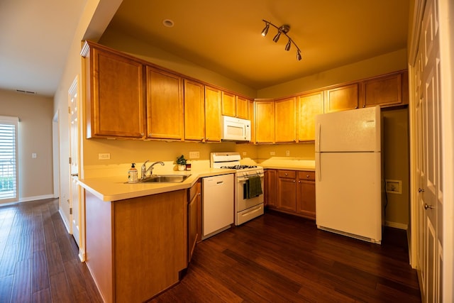 2692 Stone Cir Unit 101, Geneva, IL 60134 - kitchen with white appliances, dark wood-style flooring, and light countertops