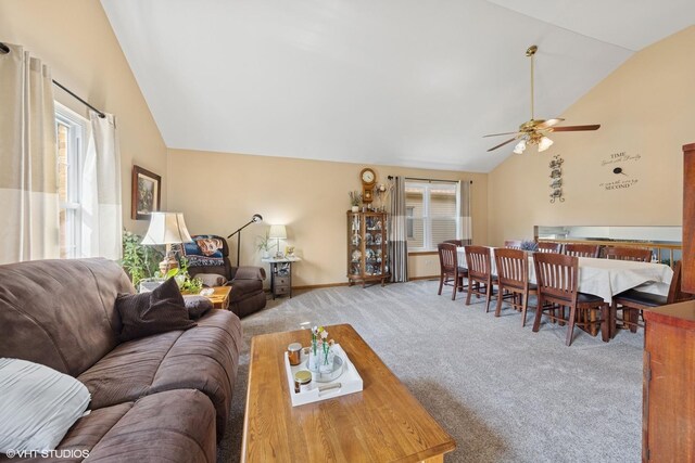 1908 Chestnut Hill Rd, Plainfield, IL 60586 - carpeted living area featuring ceiling fan and high vaulted ceiling