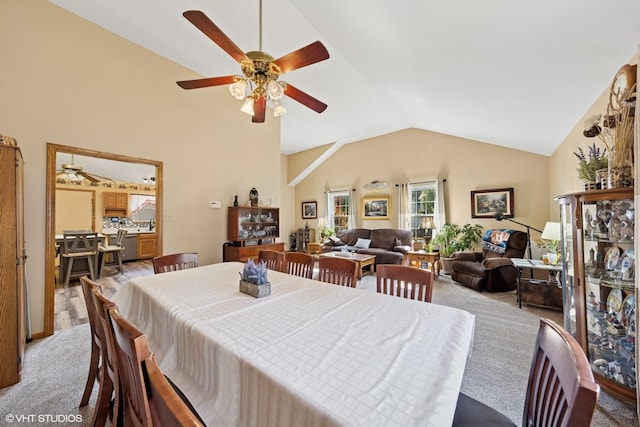 1908 Chestnut Hill Rd, Plainfield, IL 60586 - dining space with light colored carpet, lofted ceiling, and ceiling fan