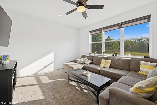 10831 Partridge Trl, Richmond, IL 60071 - carpeted living area featuring ceiling fan and baseboards