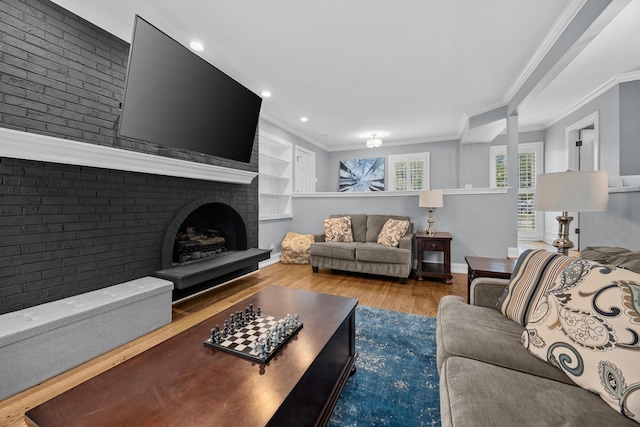 3 Old Valley Rd, Rolling Meadows, IL 60008 - living area with wood finished floors, ornamental molding, a fireplace, and recessed lighting