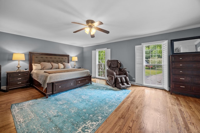 3 Old Valley Rd, Rolling Meadows, IL 60008 - bedroom with wood finished floors, crown molding, access to exterior, and ceiling fan