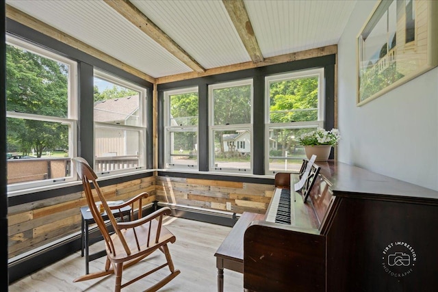 32W167 Army Trail Rd, Wayne, IL 60184 - sunroom / solarium with plenty of natural light, wooden walls, wood finished floors, and beam ceiling