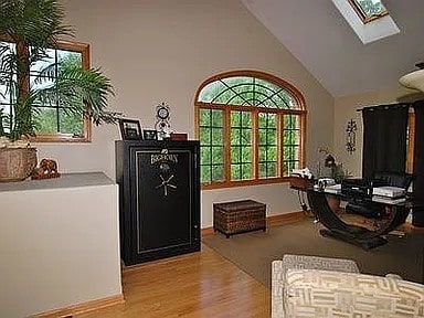 9417 W Steger Rd, Frankfort, IL 60423 - office featuring a skylight, wood finished floors, and high vaulted ceiling