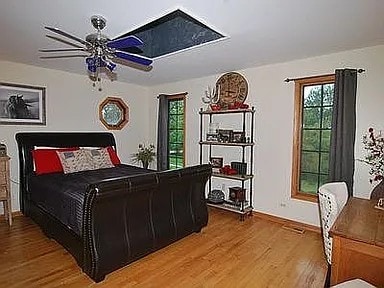 9417 W Steger Rd, Frankfort, IL 60423 - bedroom featuring wood finished floors, multiple windows, and a ceiling fan