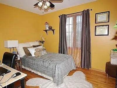 9417 W Steger Rd, Frankfort, IL 60423 - bedroom featuring wood finished floors and ceiling fan