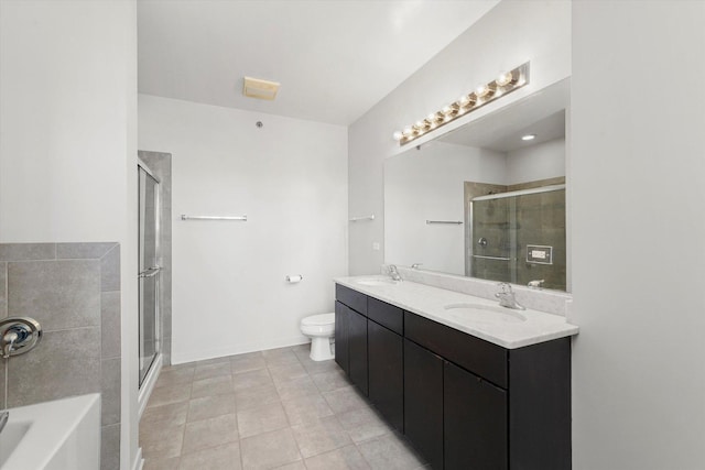 3963 W Belmont Ave Unit 613, Chicago, IL 60618 - bathroom with a shower stall, double vanity, tile patterned flooring, and a bath