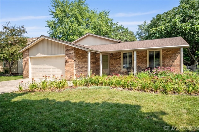 24106 W Pheasant Chase Dr, Plainfield, IL 60544 - ranch-style home with brick siding, a garage, a front lawn, concrete driveway, and roof with shingles