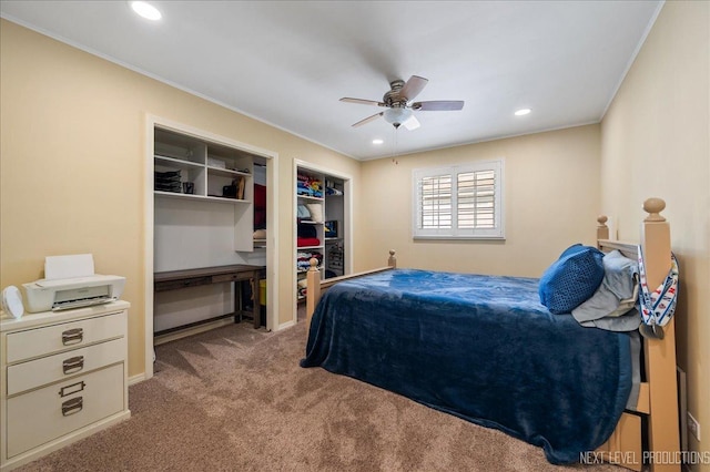 24106 W Pheasant Chase Dr, Plainfield, IL 60544 - carpeted bedroom with recessed lighting, ornamental molding, and a ceiling fan