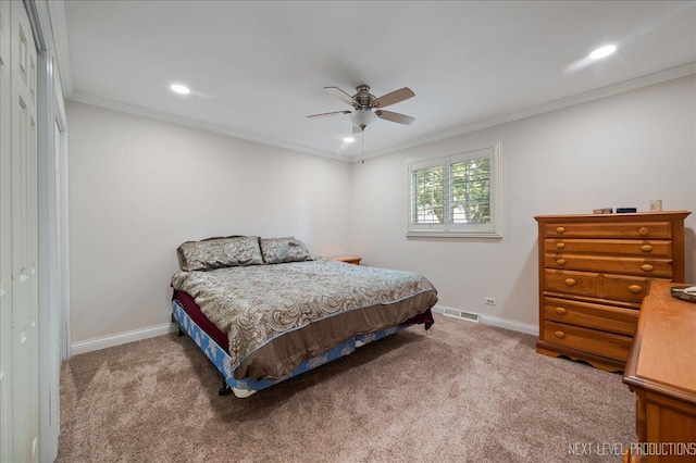 24106 W Pheasant Chase Dr, Plainfield, IL 60544 - bedroom featuring carpet, recessed lighting, ornamental molding, and a ceiling fan