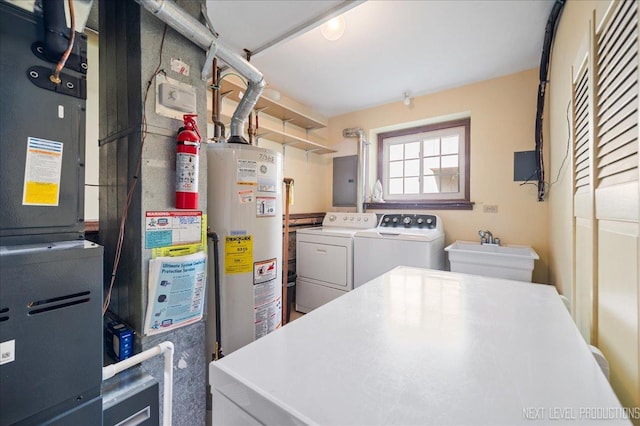 24106 W Pheasant Chase Dr, Plainfield, IL 60544 - laundry room featuring washer and dryer, water heater, and electric panel